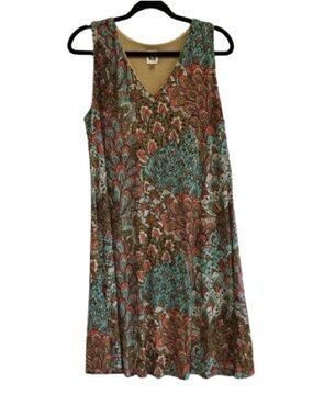 Anne Klein Dress Womens 12 Tank Shift Flowy Peacock Boho Eclectic Casual Summer